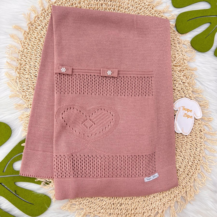  Manta de linha coração Rosê